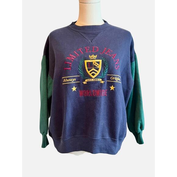 Vintage Limited Too Sweatshirt Youth 12 Navy Limited Jeans Embroidered Crest 90s - Picture 1 of 7
